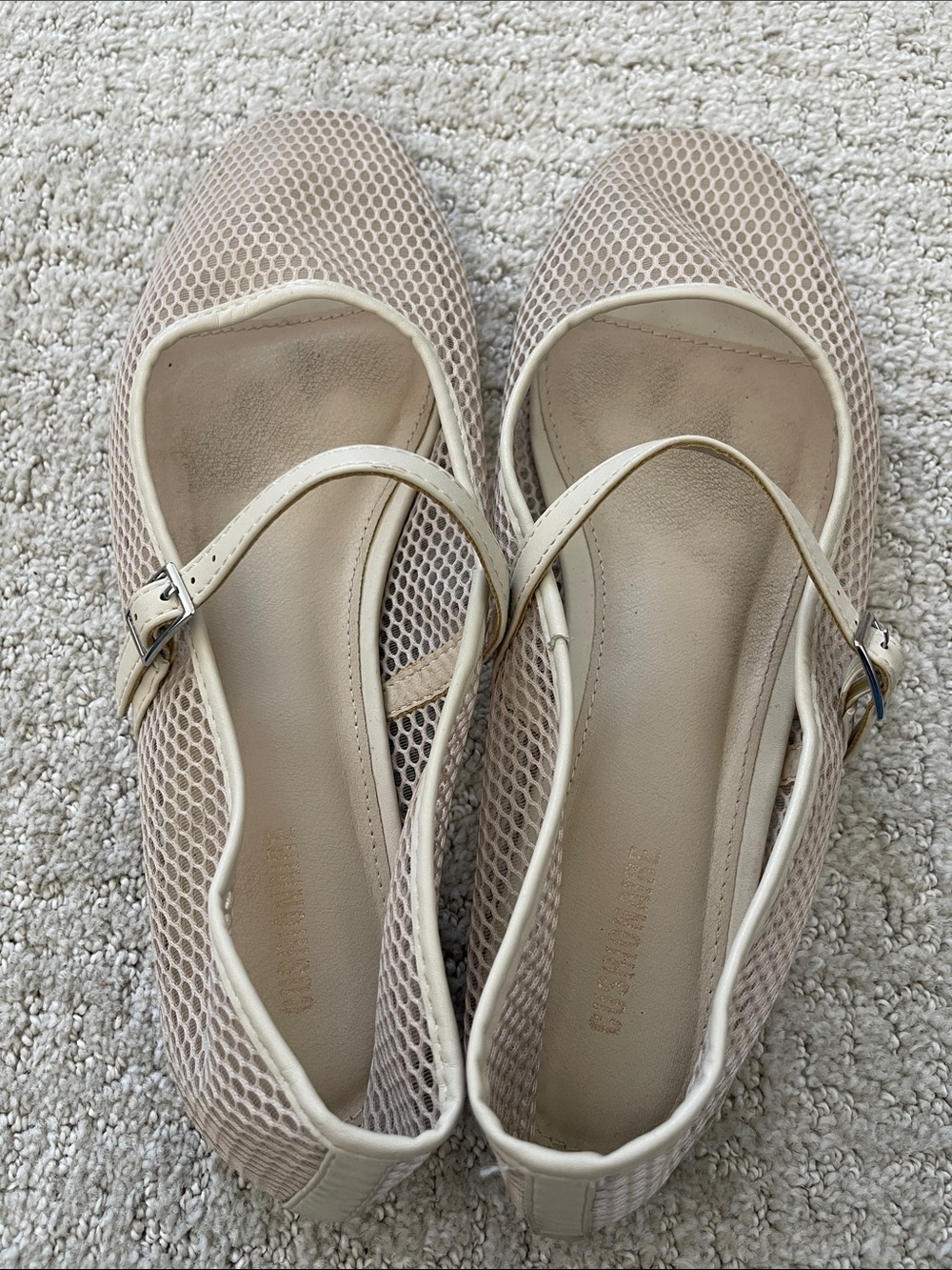 Women’s Neutral Mesh Mary Jane Flats with Ankle Strap